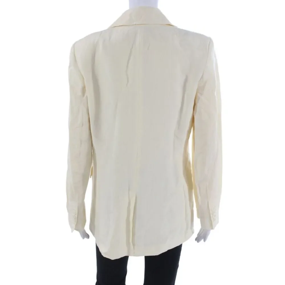 MNG Unisex Classic Collared Beige Blazer Long Sleeve Button Size M